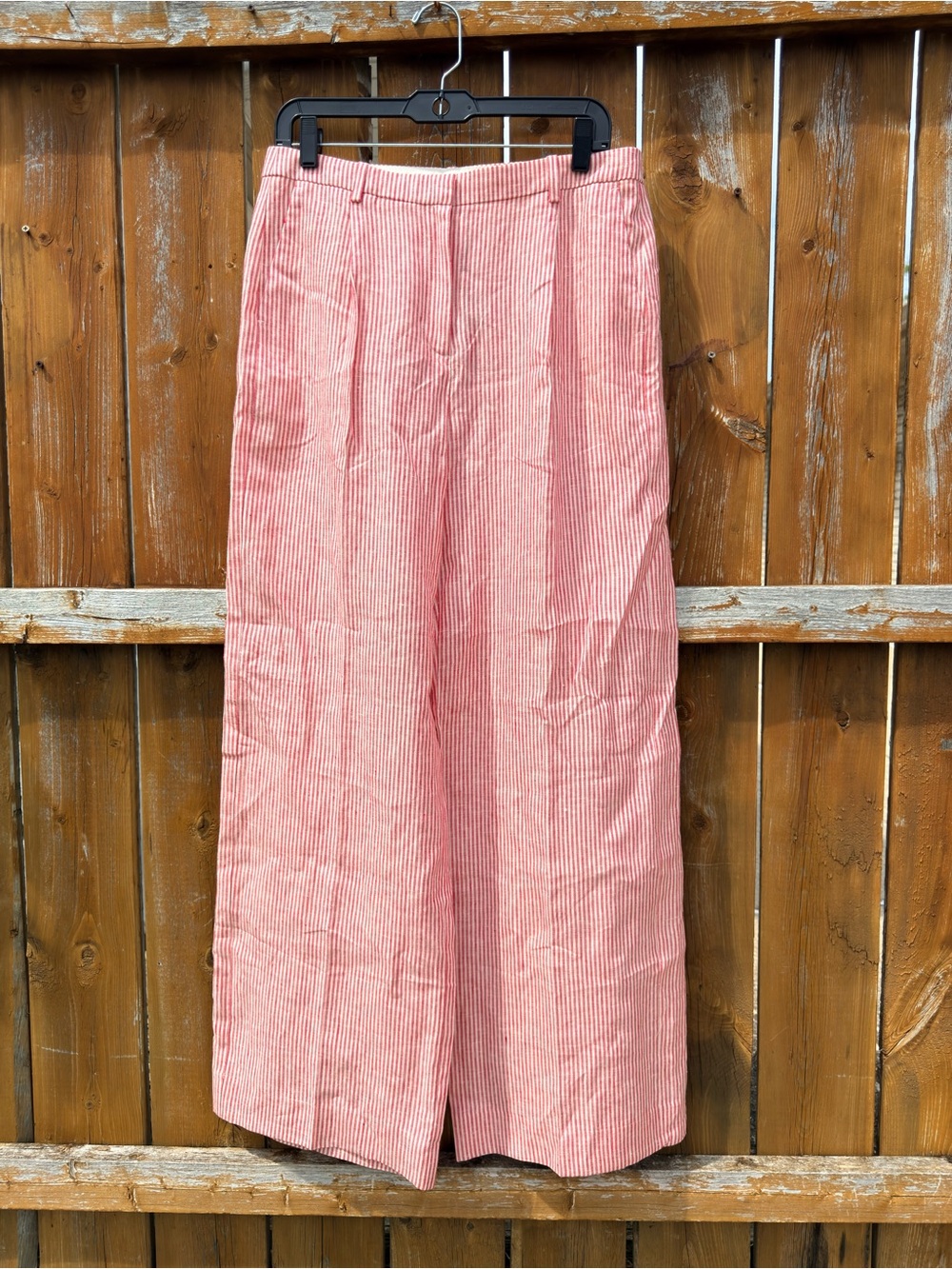 J. Crew Wide-leg Essential Pant Stripped Red & White Linen Size 8 NWT
